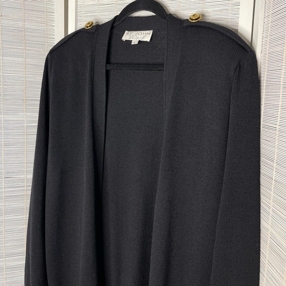 St. John Basics Black Knit Cardigan Gold Button Detail Size L - Picture 2 of 10